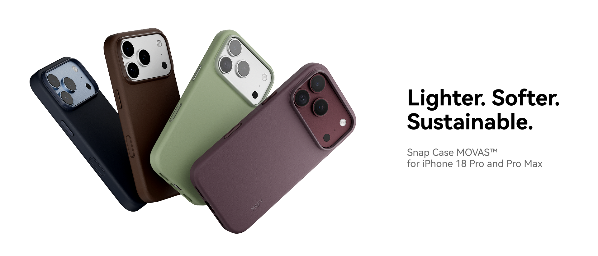 MOFT Snap Case MOVAS for iPhone 18 Pro and Pro Max shown in four colourways