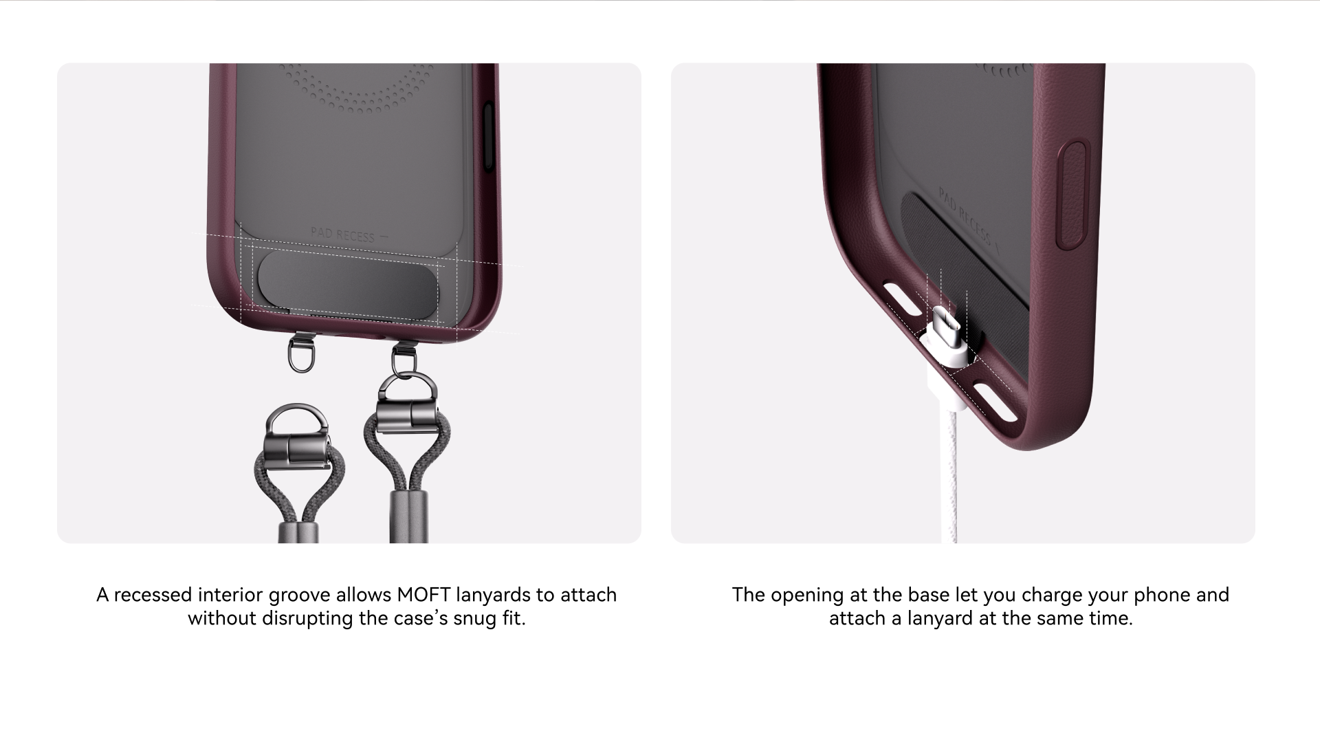 MOFT Snap Case MOVAS interior lanyard groove and base charging port for iPhone 18