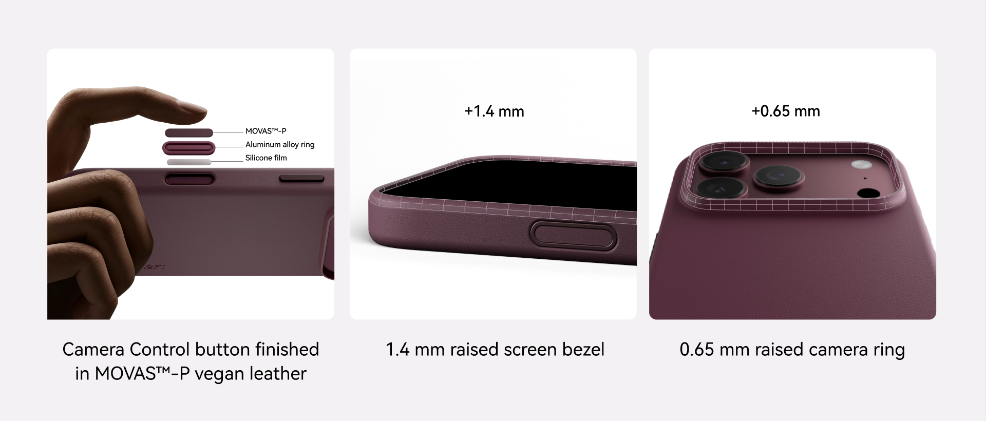 MOFT Snap Case MOVAS camera control button, raised screen bezel and camera ring detail